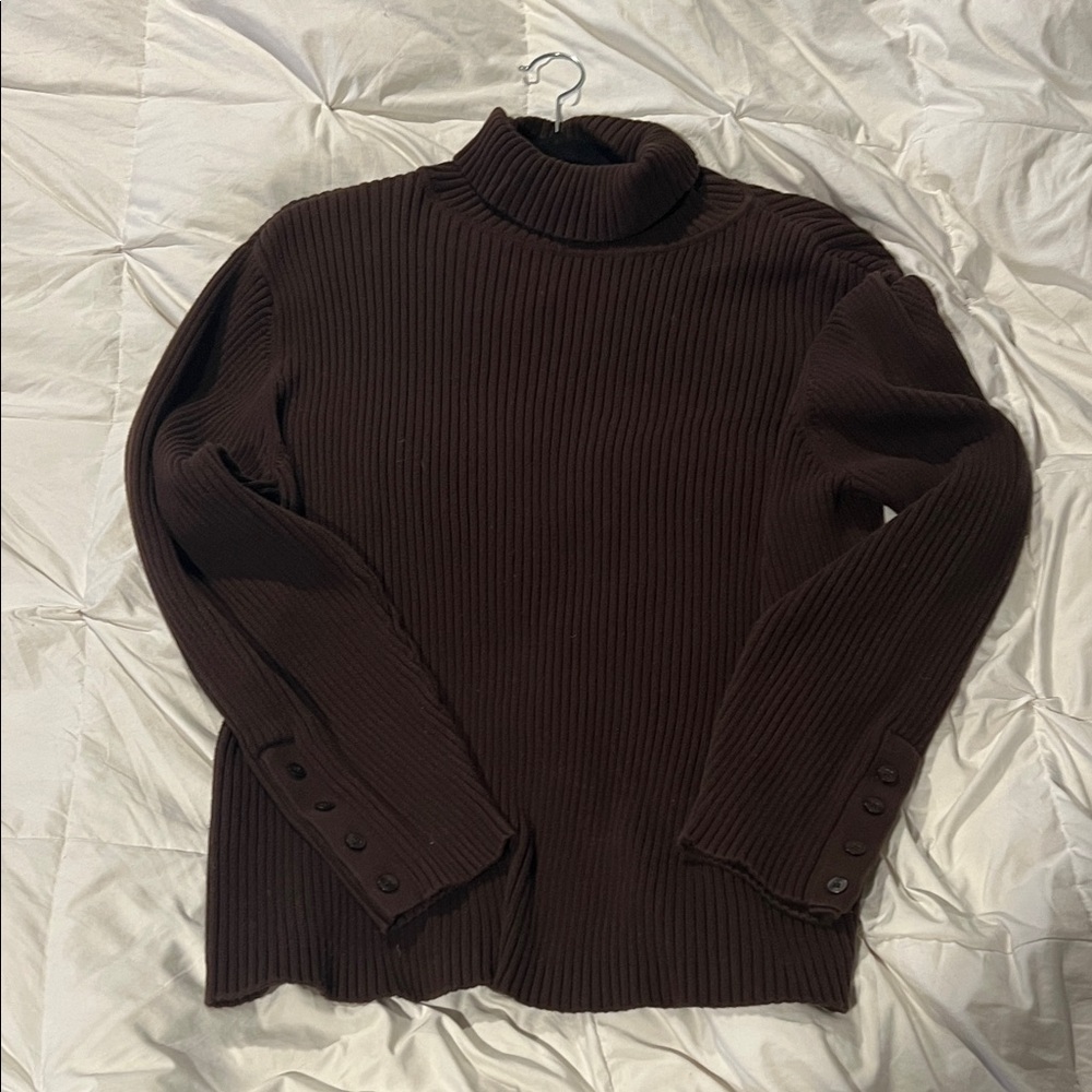 Context Women's Chocolate Ribbed Turtleneck Sweater 100% Cotton